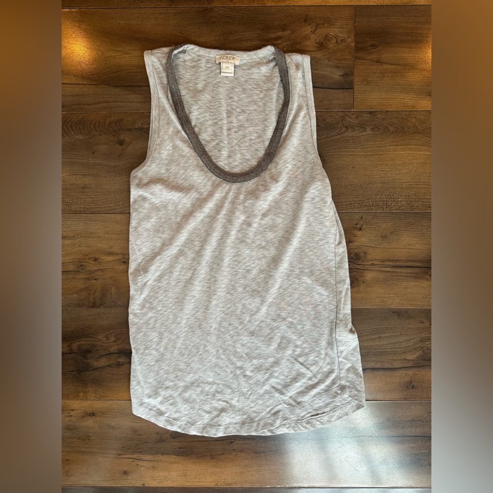 J.Crew Gray Beaded Scoop Neck Tee Embellished Minimalist Top XXS